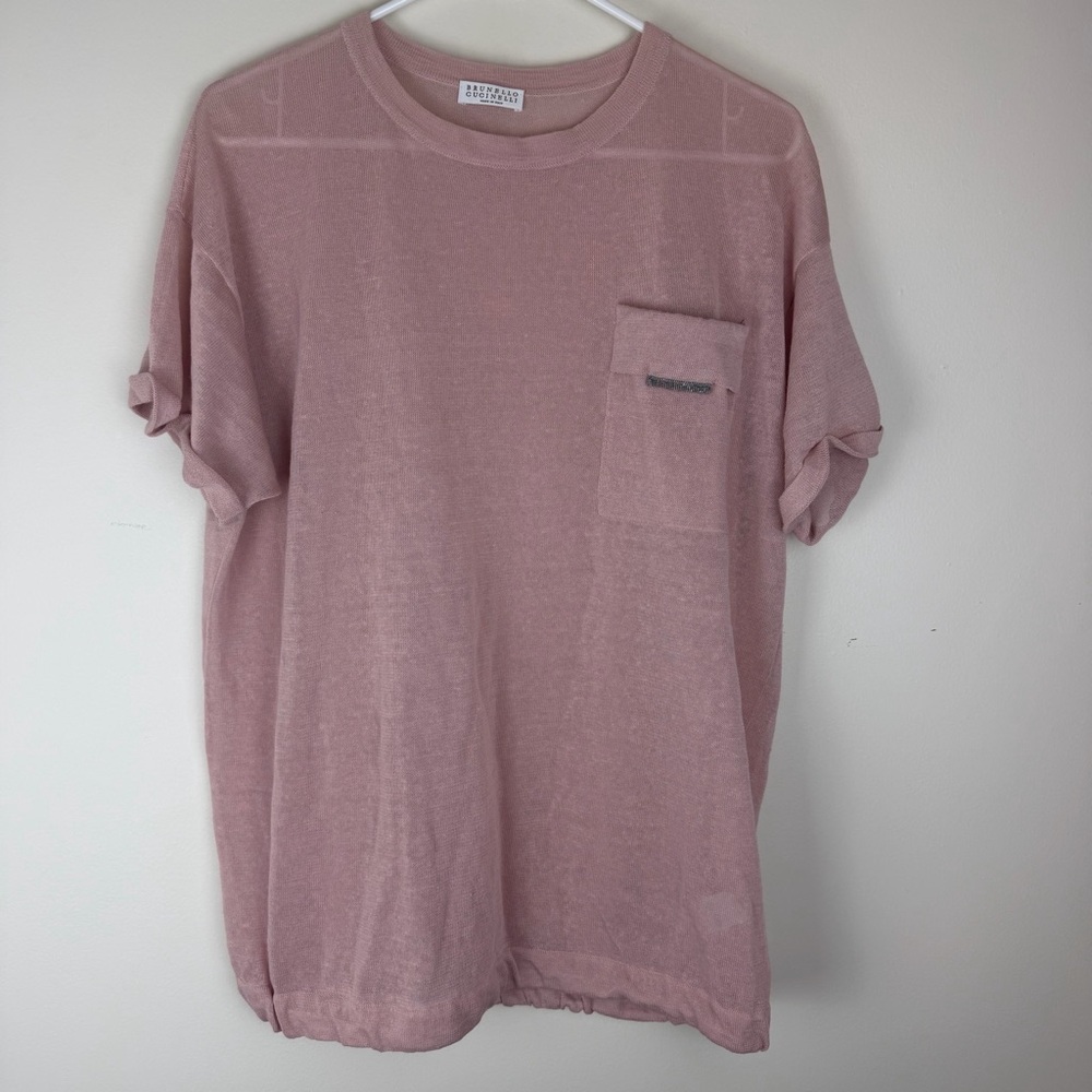 BRUNELLO CUCINELLI Linen Blend Dusty Pink Short Sleeve Blouse size Large